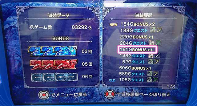 モンハンアイスボーンスロット　当選ゲーム数