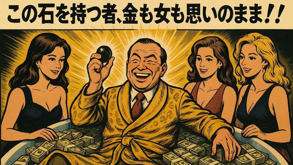 昔のパチンコ雑誌の広告の定番 金も女も手に入る…らしい…パワーストーン!