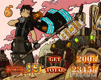 パチスロ炎炎ノ消防隊 ボーナス終了画面 半袖