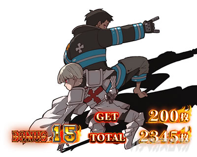 パチスロ炎炎ノ消防隊 ボーナス終了画面 シンラ＆ショウ